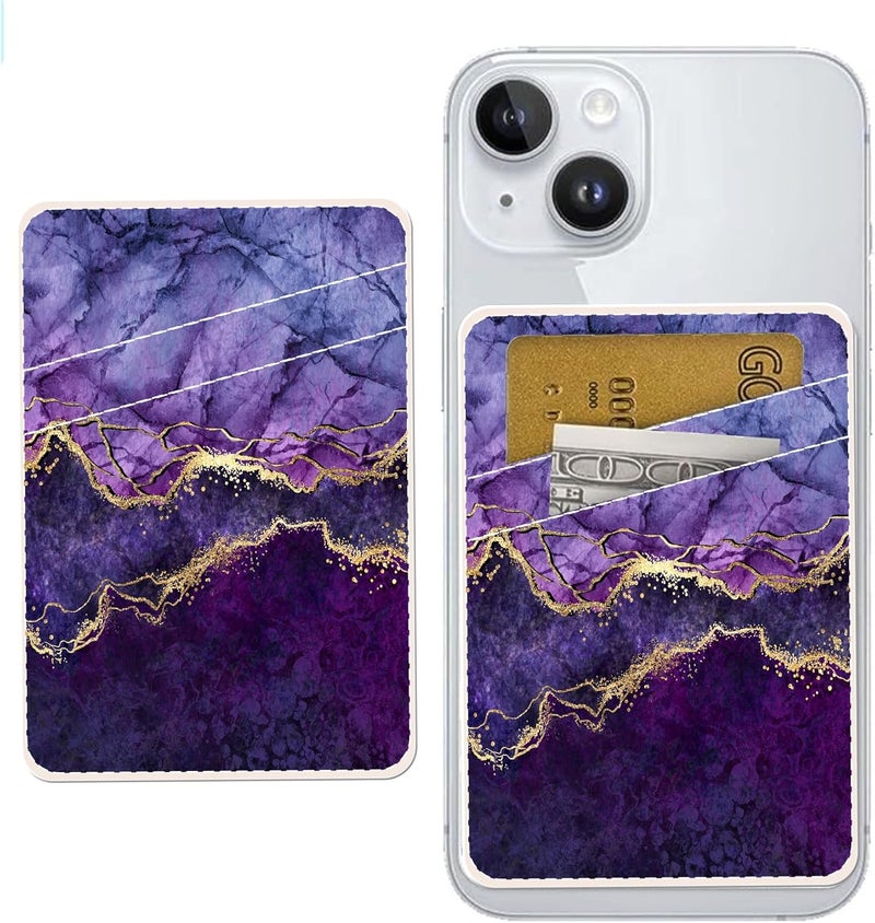 AOHRO Dual Pocket Leather Phone Wallet Adhesive Stick On, Cute Card Holder, Credit Card Holder for Phone Case, Luxury Blue Marble - Image 1